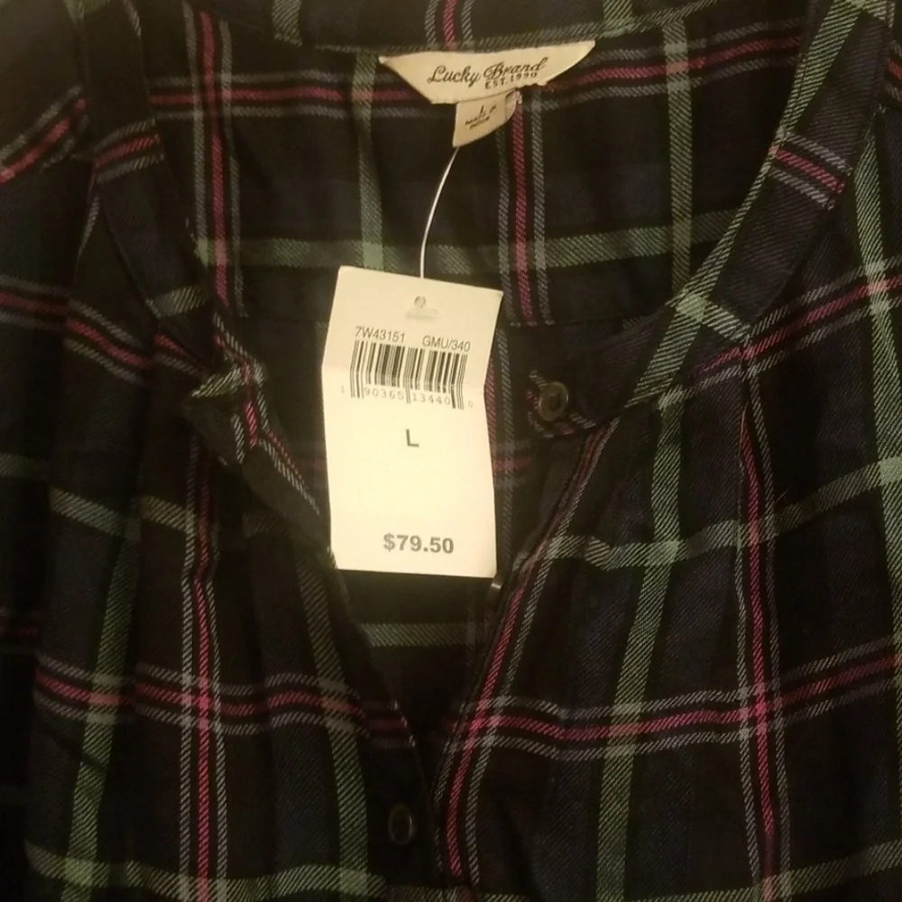 Nwt Large long sleeve Henley plaid top - Picture 2 of 4
